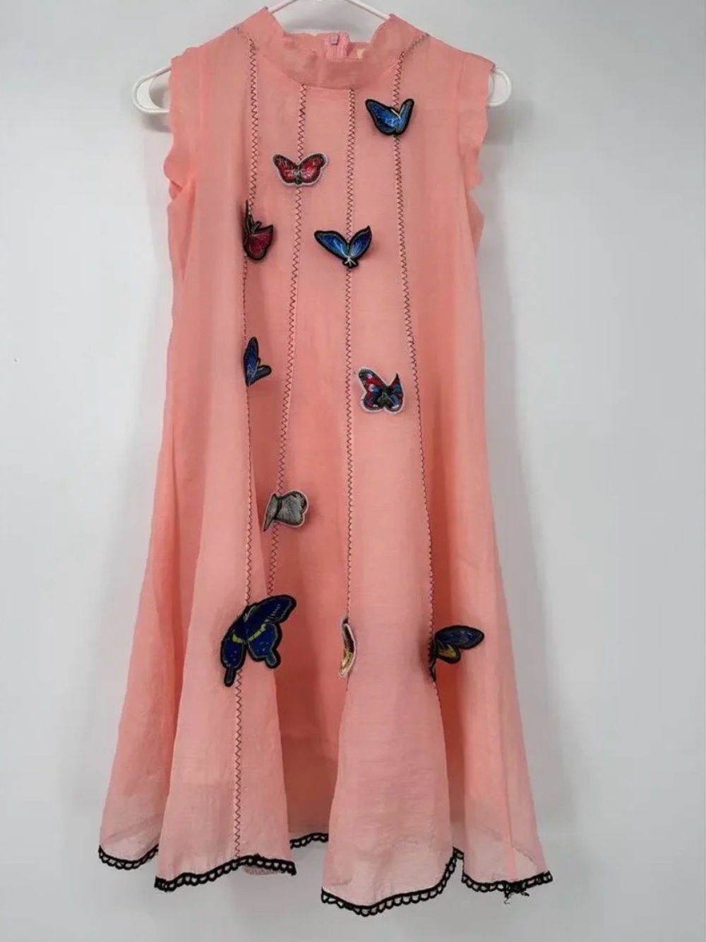 Anthropologie Pink Butterfly-Appliqué Mini Dress